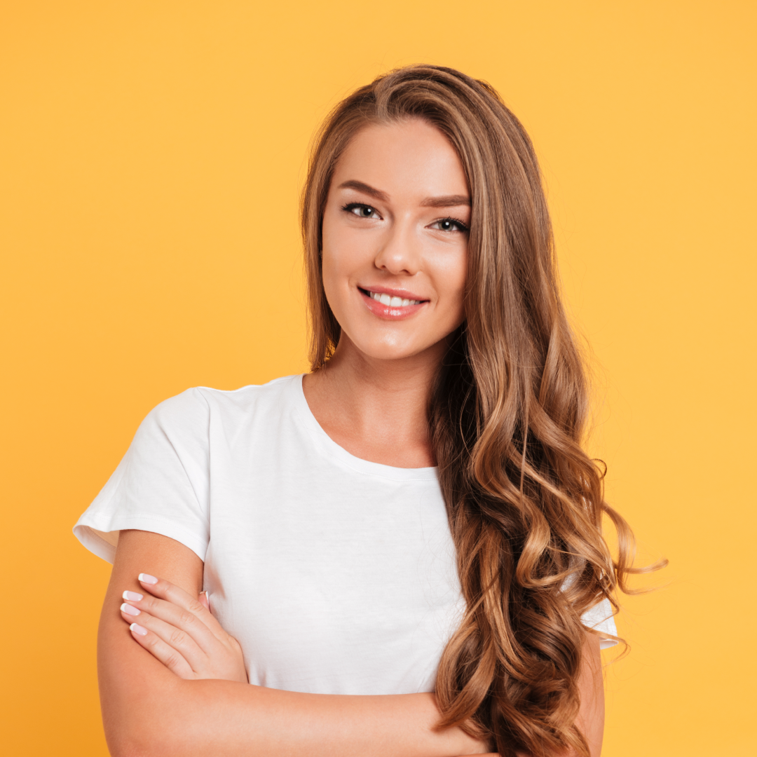 Beautiful girl win yellow background